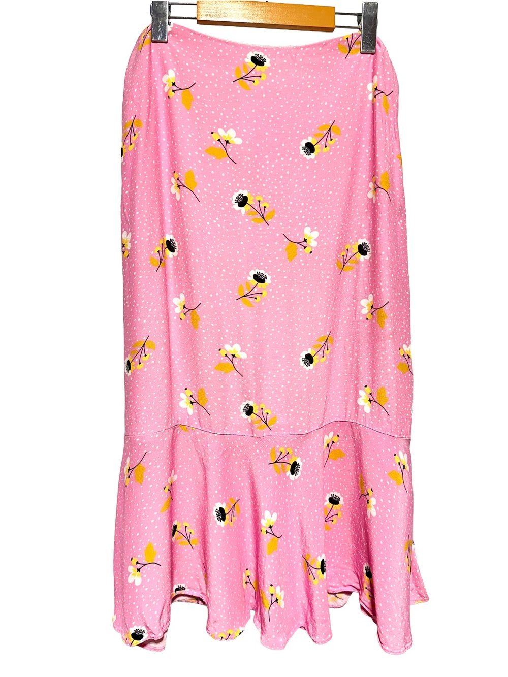 Tristan Pink Floral Polka Dot Ruffle Hem Midi Skirt Canada 10